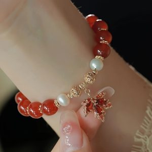 Crimson Charm Beaded Bracelet